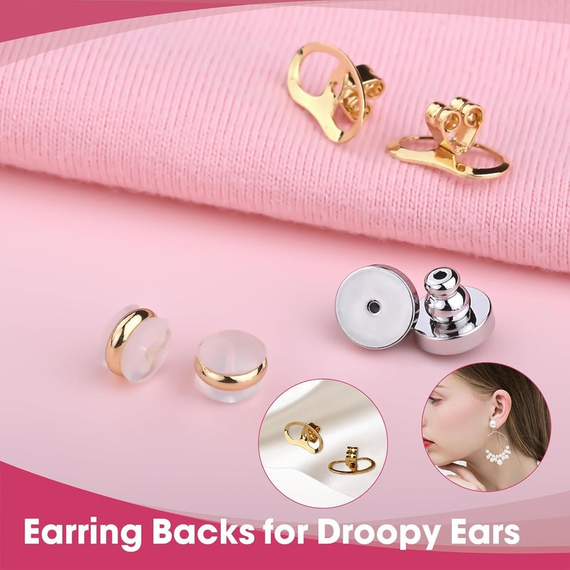 Goffing Earring Backs for Droopy Ears Heavy Earrings - Replacements Locking Ear Supports | 6 Pairs Secure Stud Clutches for Sensitive Skin(Flat 1) - Image 2